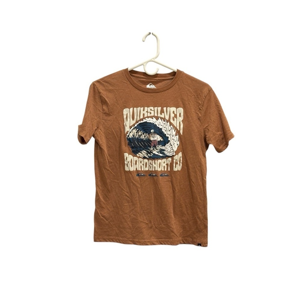 Quiksilver Boardshort Co Brown Graphic T Shirt Boys Large Surf Skatewear Tee - Picture 6 of 6